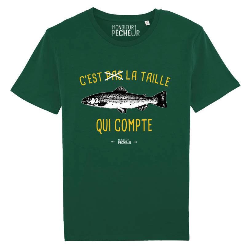 TEE SHIRT MANCHES COURTES HOMME MONSIEUR PÊCHEUR C EST PAS LA TAILLE QUI COMPTE - TRUITE - VERT - Vert - L