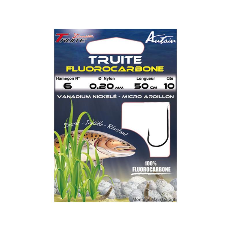 HAMEÇON MONTÉ AUTAIN TRUITE FLUOROCARBONE NICKELE - 10 - 20/100 - N°6 - 50