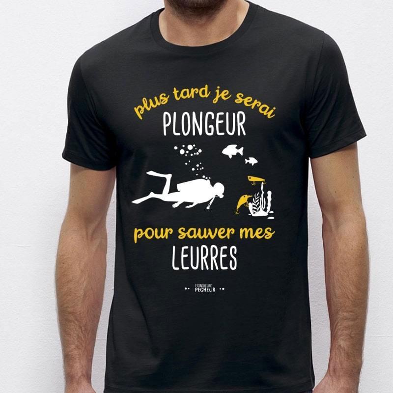TEE SHIRT MANCHES COURTES HOMME MONSIEUR PÊCHEUR PLUS TARD JE SERAIS PLONGEUR - NOIR - Noir - L